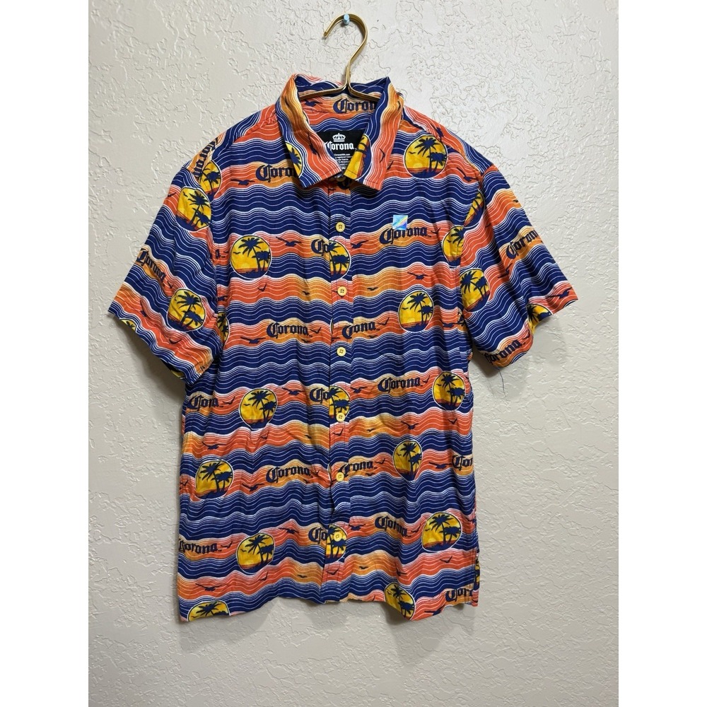 Corona Mens Size Small Multi Color Spring Break Summer Button Up Shirt Beer